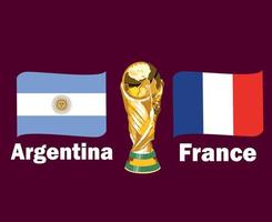 argentine vs france drapeau ruban avec trophée coupe du monde symbole final football conception amérique latine et europe vecteur pays latino-américains et européens équipes de football illustration