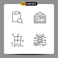 ensemble moderne de 4 couleurs et symboles plats remplis tels que la construction de livres de documents de magasin de recherche éléments de conception vectoriels modifiables vecteur