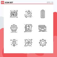 ensemble de pictogrammes de 9 contours simples d'éléments de conception vectoriels modifiables de service d'affaires de charge de café de magasin vecteur