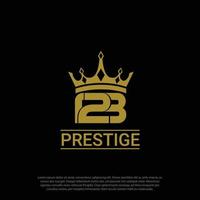 123 logo de luxe prestige, or, avec concept de couronne. vecteur