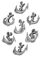 icônes vectorielles héraldiques nautiques de l'ancre du navire vecteur