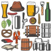 bouteille de bière, verre de boisson alcoolisée et icônes de tasse vecteur