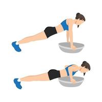 femme faisant de l'exercice bosu ball push ups. illustration de vecteur plat isolé sur fond blanc