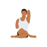 homme faisant une pose de visage de vache ou un exercice de gomukhasana. illustration de vecteur plat isolé sur fond blanc