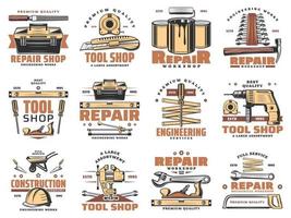 icônes d'atelier d'outils de travail de réparation et de service vecteur