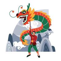 une danse du dragon au festival du nouvel an chinois vecteur