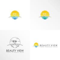 terre, soleil et arbre l'après-midi autour de la plage image graphique icône logo design abstrait concept vecteur stock. peut être utilisé comme symbole lié au paysage ou au voyage