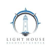 phare unique avec mer d'ombre et boussole image graphique icône logo design concept abstrait vecteur stock. peut être utilisé comme symbole relatif à la mer ou au marin