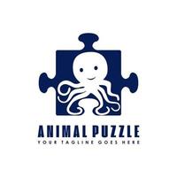 forme de puzzle avec image de poulpe icône graphique logo design concept abstrait vecteur stock. peut être utilisé comme symbole associé à des jouets ou à des animaux