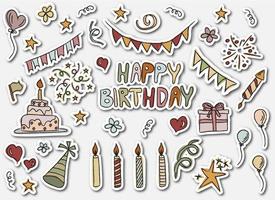 autocollants colorés d'anniversaire dans un style doodle vecteur
