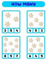 compter combien de flocons de neige au gingembre. écrivez la réponse. jeux éducatifs pour enfants vecteur