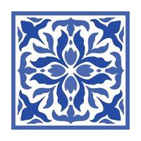 tuile de poterie portugaise de vecteur avec ornement floral en céramique. azulejo bleu portugal vintage, talavera mexicain, majolique italienne, motif arabesque ou mosaïque en céramique espagnole