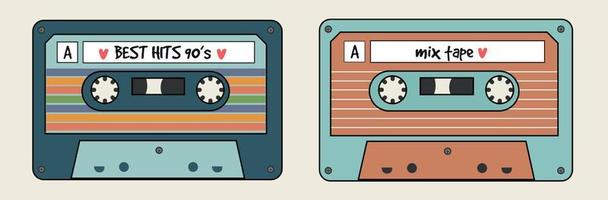 cassette de bande rétro dessinée à la main. éléments de musique vintage des années 90 vecteur