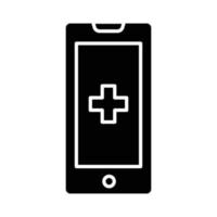 hôpital plus signe avec téléphone portable. style d'icône de glyphe. icône liée aux soins de santé et à la médecine. conception de vecteur simple modifiable