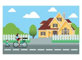 illustration plate du vélo avec des amis sur l'autoroute. illustration vectorielle adaptée aux diagrammes, infographies et autres ressources graphiques vecteur