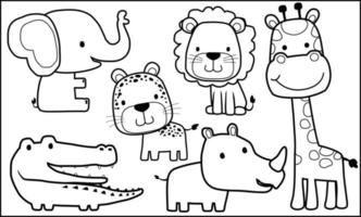 dessin animé d'animaux de vecteur pour un livre ou une page à colorier