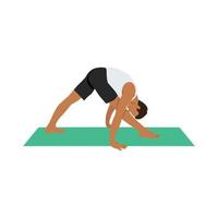 homme faisant un étirement latéral intense pose un exercice de parsvottanasana. illustration de vecteur plat isolé sur fond blanc