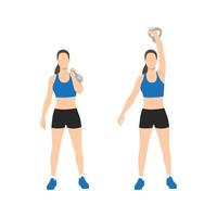 femme faisant un bras kettlebell pousser et appuyer sur l'exercice. illustration de vecteur plat isolé sur fond blanc