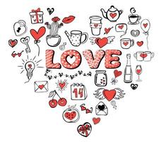 doodle set éléments de la saint valentin et du mariage vecteur