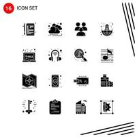 ensemble moderne de 16 pictogrammes de glyphes solides d'éléments de conception vectoriels modifiables du groupe mondial d'entreprises du soleil offshore vecteur