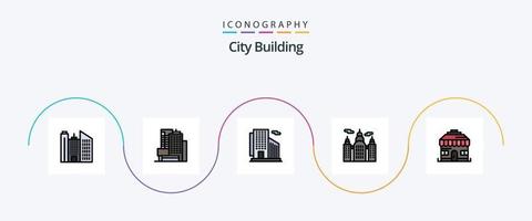 ligne de construction de ville remplie de pack d'icônes plat 5 comprenant. Canada. magasin vecteur