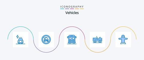 pack d'icônes de 5 véhicules bleus, y compris le transport. avion. sabrer. van. militaire vecteur
