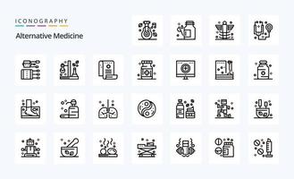 25 pack d'icônes de ligne de médecine alternative vecteur