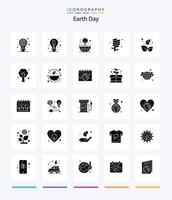 pack d'icônes noir solide de glyphe du jour de la terre créatif 25 tel que le vert. vert. la terre. protection environnementale. écologie vecteur