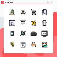 interface mobile ligne remplie de couleurs plates ensemble de 16 pictogrammes d'application bloc-notes mesurer cahier shopping éléments de conception vectoriels créatifs modifiables vecteur
