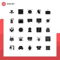 interface mobile glyphe solide ensemble de 25 pictogrammes de réception de courrier astronomie esprit emplacement éléments de conception vectoriels modifiables vecteur
