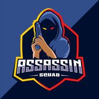 assassin avec mascotte d'armes à feu création de logo esport vecteur