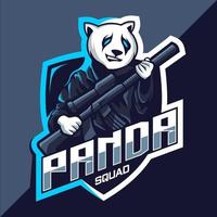 équipe de panda avec création de logo esport mascotte de pistolet vecteur