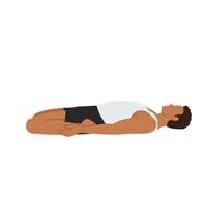 homme faisant du yoga, allongé dans un exercice de héros inclinable, pose de supta virasana, s'entraînant. illustration de vecteur plat isolé sur fond blanc