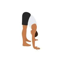 homme faisant un virage debout vers l'avant pose l'exercice uttanasana. illustration de vecteur plat isolé sur fond blanc