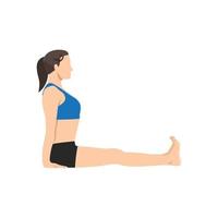 femme faisant la pose du personnel assis, pose du bâton. belle fille pratique dandasana. illustration de vecteur plat isolé sur fond blanc