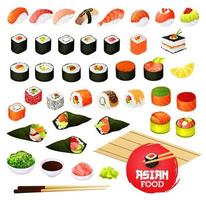 sushi et rouleaux, gunkan, temaki et inari, ikura vecteur