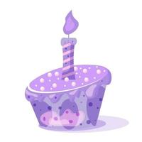 illustration d'un gâteau d'anniversaire à la lavande avec une bougie sur le dessus. illustration vectorielle vecteur