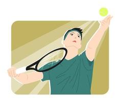 l'athlète de tennis professionnel sert. balancer une balle de tennis. demi-corps. concept de sport, passe-temps, jeu, etc. illustration vectorielle plate. vecteur