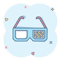 icône de film dans le style comique. illustration de vecteur de dessin animé de film sur fond blanc isolé. Concept d'entreprise d'effet d'éclaboussure de lunettes 3d.