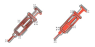 icône de la seringue dans le style comique. vaccin contre le coronavirus injecter une illustration vectorielle de dessin animé sur fond isolé. concept d'entreprise de signe d'effet d'éclaboussure de vaccination covid-19. vecteur