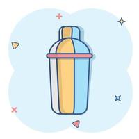 icône de shaker dans le style comique. illustration de dessin animé de vecteur de bouteille de sport sur fond blanc isolé. effet d'éclaboussure du concept d'entreprise de conteneur de remise en forme.