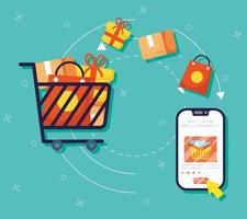 achats en ligne et e-commerce via smartphone vecteur