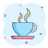 icône de tasse de café de dessin animé de vecteur dans le style comique. pictogramme d'illustration de signe de tasse de thé. concept d'effet d'éclaboussure d'affaires de café.