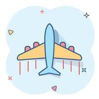 icône d'avion de dessin animé dans le style comique. pictogramme d'illustration d'avion. concept d'entreprise d'éclaboussure d'avion. vecteur