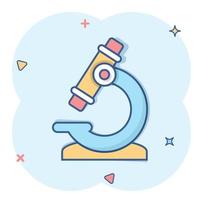 icône de microscope dans le style comique. illustration de vecteur de dessin animé de loupe de laboratoire sur fond isolé. concept d'entreprise de signe d'effet d'éclaboussure d'instrument de biologie.