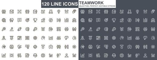 jeu d'icônes de fine ligne de travail d'équipe vecteur