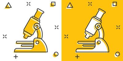 icône de microscope dans le style comique. illustration de vecteur de dessin animé de loupe de laboratoire sur fond isolé. concept d'entreprise de signe d'effet d'éclaboussure d'instrument de biologie.