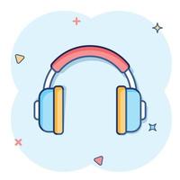 icône de casque casque dans le style comique. pictogramme d'illustration de dessin animé de vecteur de casque. effet d'éclaboussure de concept d'entreprise de gadget audio.