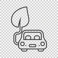 icône de voiture écologique dans un style plat. feuille et illustration vectorielle auto sur fond blanc isolé. concept d'entreprise de signe de charge bio. vecteur