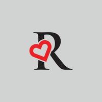 logo coeur lettre r. belle création de logo d'amour vectoriel. r amour contour créatif lettre design vecteur